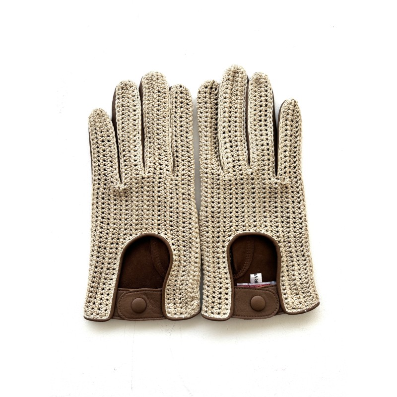 Gants en Cuir d'Agneau Crochet Coton Biscuit Ecru Augustin Non doublés