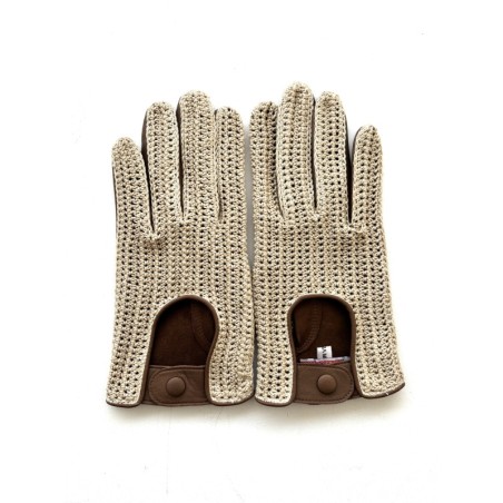 Gants en Cuir d'Agneau Crochet Coton Biscuit Ecru Augustin Non doublés
