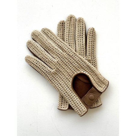 Gants en Cuir d'Agneau Crochet Coton Biscuit Ecru Augustin Non doublés