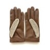Gants en Cuir et Crochet Coton Biscuit Ecru Alfredine Non Doublés.