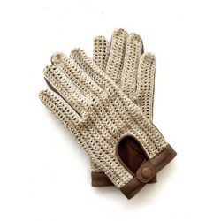 Gants en Cuir et Crochet Coton Biscuit Ecru Alfredine Non Doublés.