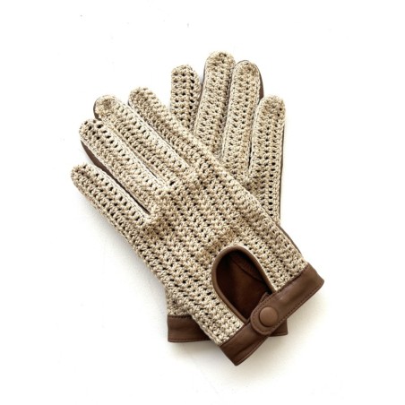 Gants en Cuir et Crochet Coton Biscuit Ecru Alfredine Non Doublés.