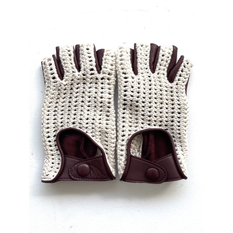 Gants de conduite femme "Michèle" cuir d’agneau et crochet artisanal