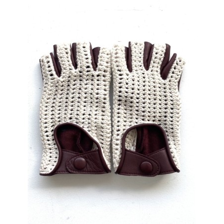 Gants de conduite femme "Michèle" cuir d’agneau et crochet artisanal