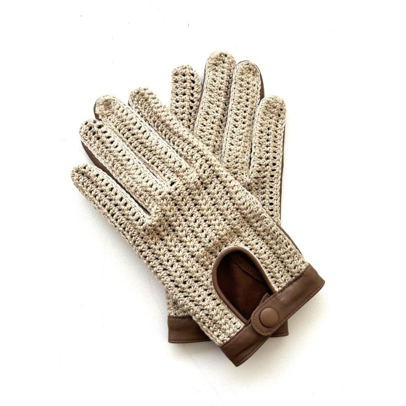 Gants de conduite femme Alfredine en cuir d’agneau souple et tricot main