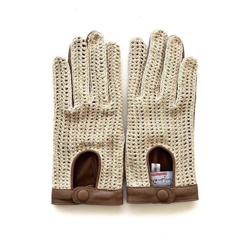 Gants de conduite femme Alfredine en cuir d’agneau souple et tricot main
