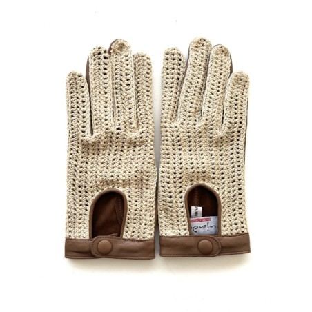 Gants de conduite femme Alfredine en cuir d’agneau souple et tricot main