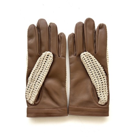 Gants de conduite femme Alfredine en cuir d’agneau souple et tricot main