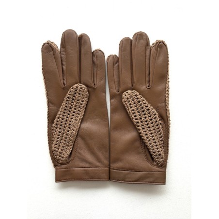 Gants de conduite femme Alfredine en cuir d’agneau souple et tricot main