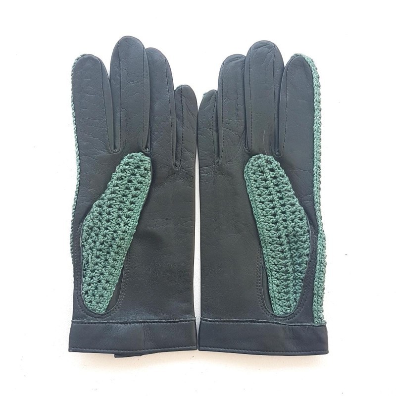 Gants de conduite femme Alfredine en cuir d’agneau souple et tricot main