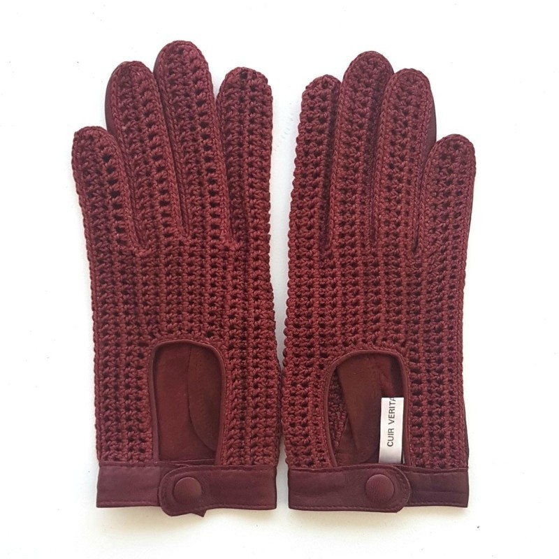 Gants de conduite femme Alfredine en cuir d’agneau souple et tricot main
