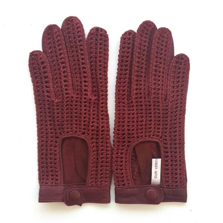 Gants de conduite femme Alfredine en cuir d’agneau souple et tricot main