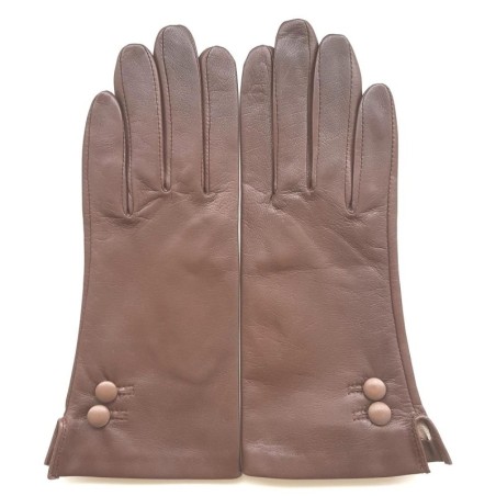 Gants en Cuir d'Agneau Chocolat Sable Clémentine Doublés Soie.