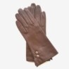 Gants en Cuir d'Agneau Chocolat Sable Clémentine Doublés Soie.