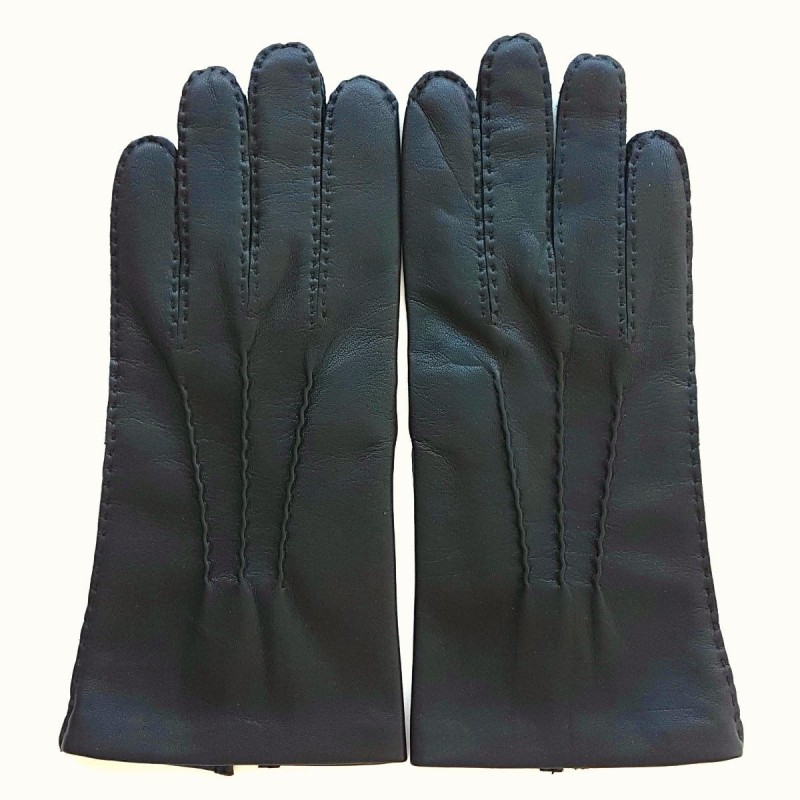 Gants en Cuir d'Agneau Noir Pierre Doublés Soie.