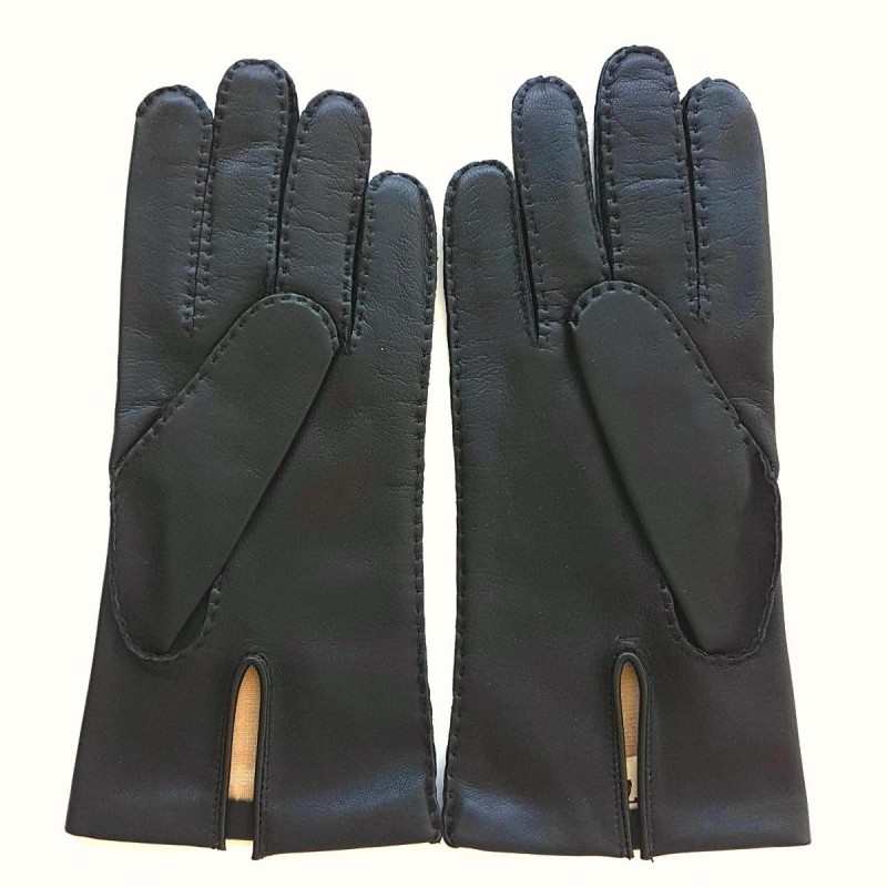 Gants en Cuir d'Agneau Noir Pierre Doublés Soie.