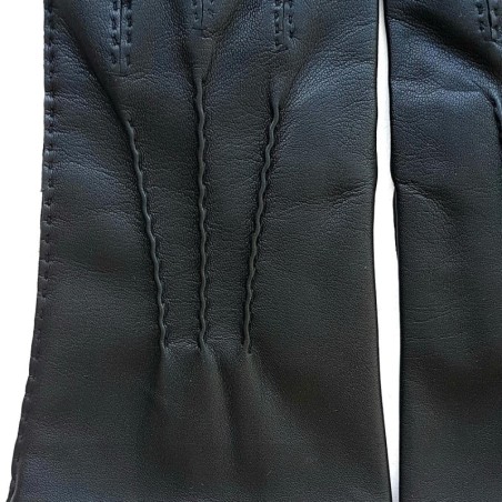 Gants en Cuir d'Agneau Noir Pierre Doublés Soie.