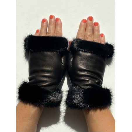 Mitaines Audra femme en cuir d’agneau et soie, finition vison