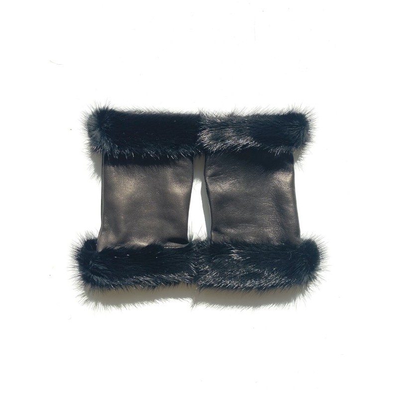 Mitaines Audra femme en cuir d’agneau et soie, finition vison