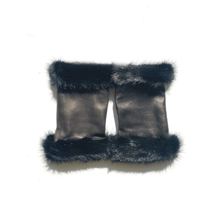 Mitaines Audra femme en cuir d’agneau et soie, finition vison