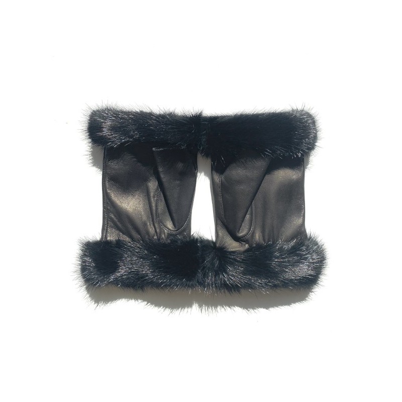 Mitaines Audra femme en cuir d’agneau et soie, finition vison