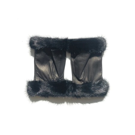 Mitaines Audra femme en cuir d’agneau et soie, finition vison
