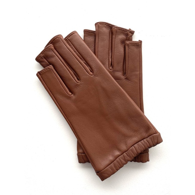 Mitaines Evelyne femme en cuir d’agneau et soie – Artisanat