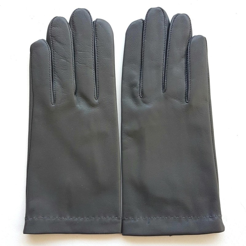 Gants en Cuir d'Agneau Gris Raphaël Doublure Soie.