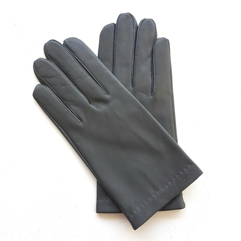 Gants en Cuir d'Agneau Gris Raphaël Doublure Soie.