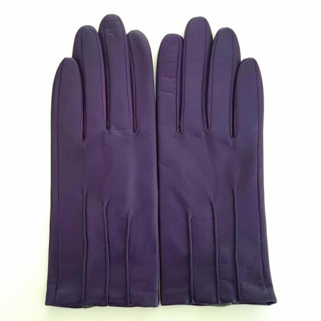 Gants en Cuir d'Agneau Améthyste Charcoal Poincaré Doublés Soie.