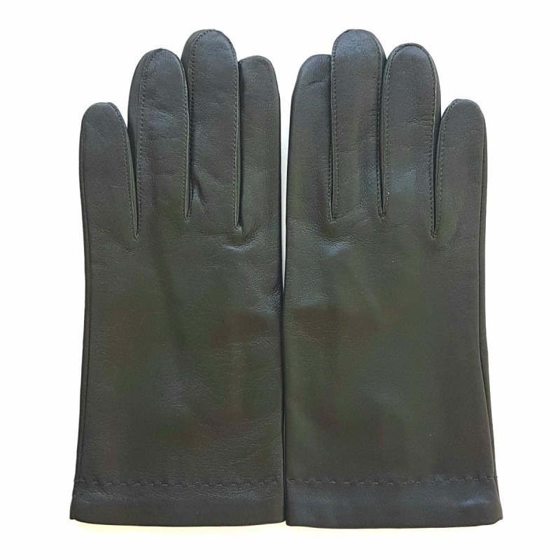 Gants en Cuir d'Agneau Kaki Raphaël Doublure Soie.