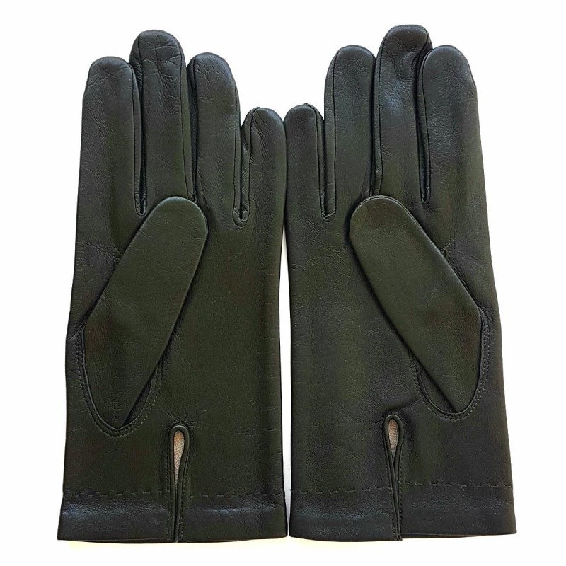 Gants en Cuir d'Agneau Kaki Raphaël Doublure Soie.