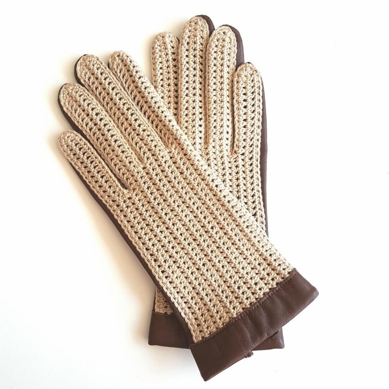 Louise women’s driving gloves in lambskin with crochet leather top