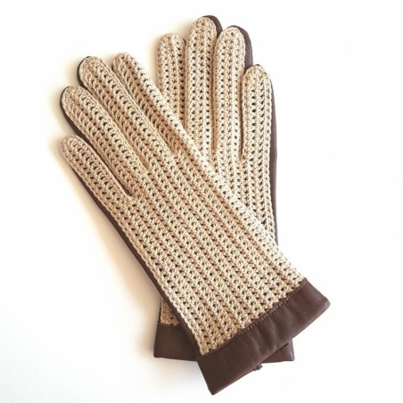 Louise women’s driving gloves in lambskin with crochet leather top