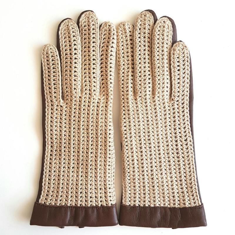 Louise women’s driving gloves in lambskin with crochet leather top