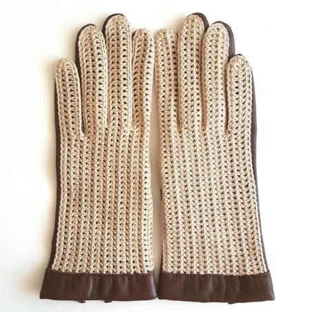 Louise women’s driving gloves in lambskin with crochet leather top