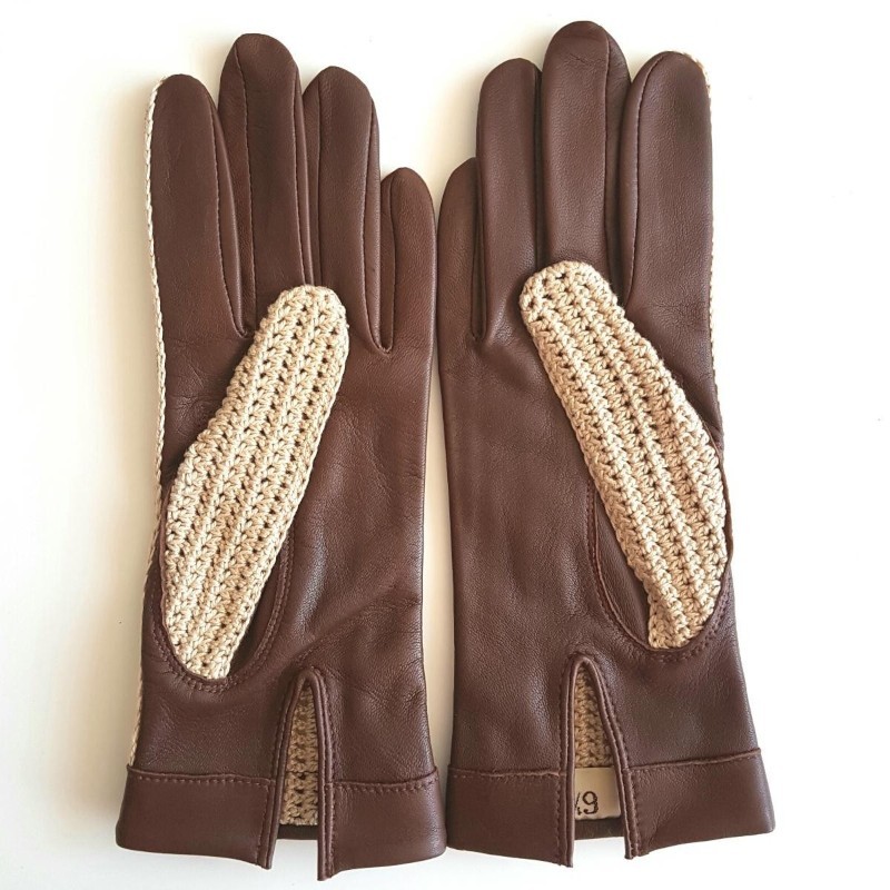 Louise women’s driving gloves in lambskin with crochet leather top
