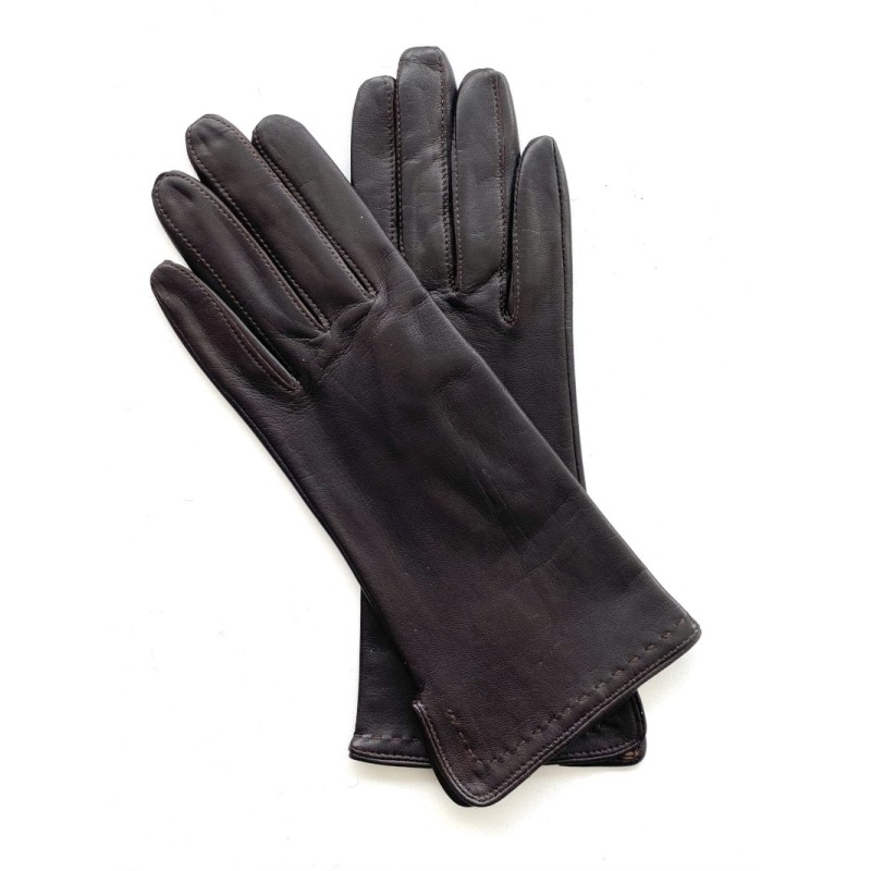Gants femme Violette en cuir d’agneau et soie – Maison André Poujade