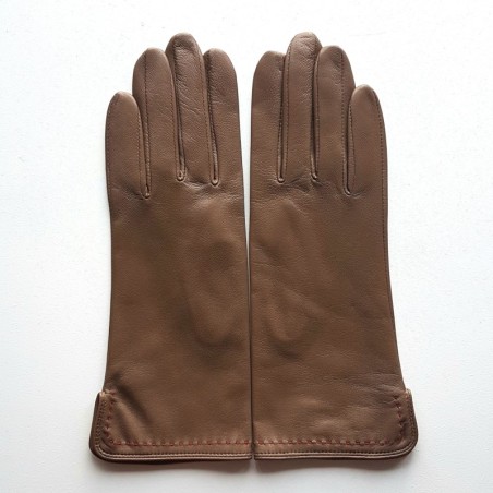 Gants femme Violette en cuir d’agneau et soie – Maison André Poujade