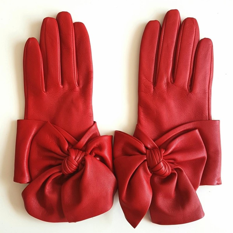 Gants femme Paloma cuir d’agneau et soie – Nœud élégant