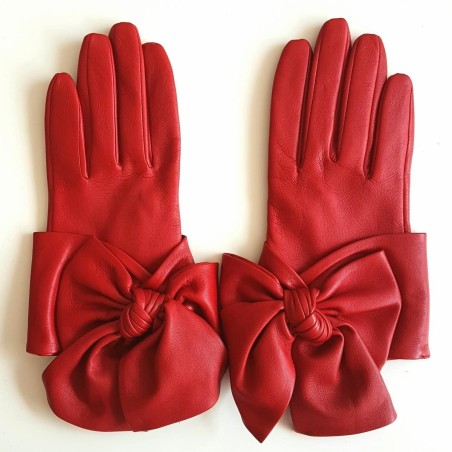 Gants femme Paloma cuir d’agneau et soie – Nœud élégant