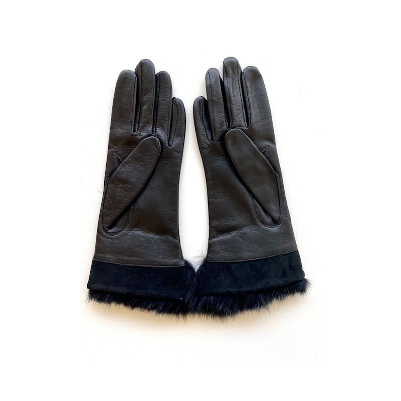Gants femme Steppe cuir d’agneau et soie – Fourrure de lapin