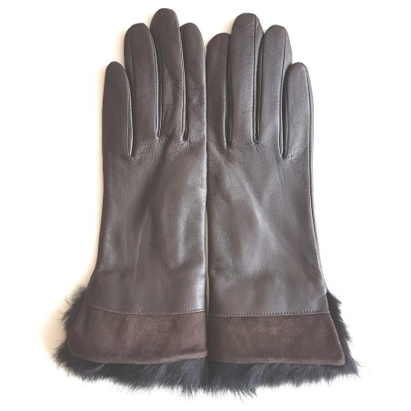 Gants femme Steppe cuir d’agneau et soie – Fourrure de lapin