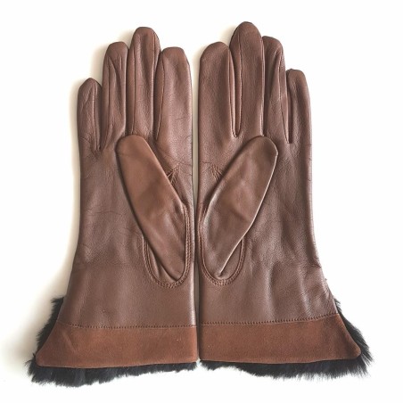 Gants femme Steppe cuir d’agneau et soie – Fourrure de lapin