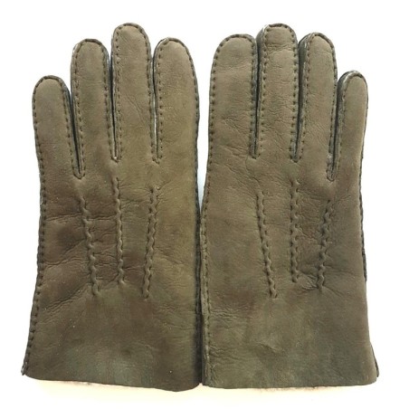 Gants en Cuir d'Agneau Lainé Olive Jivago.