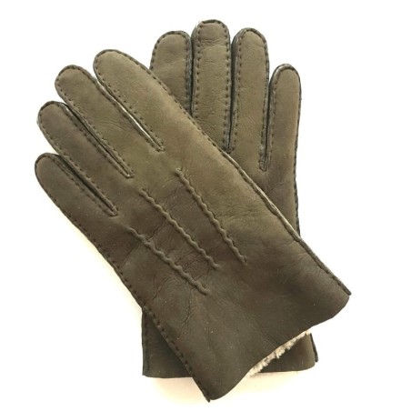 Gants en Cuir d'Agneau Lainé Olive Jivago.