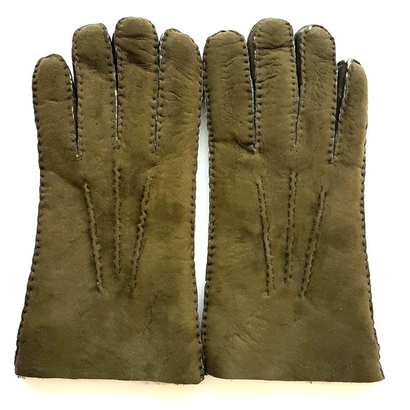 Gants en Cuir d'Agneau Lainé Kaki Jivago.
