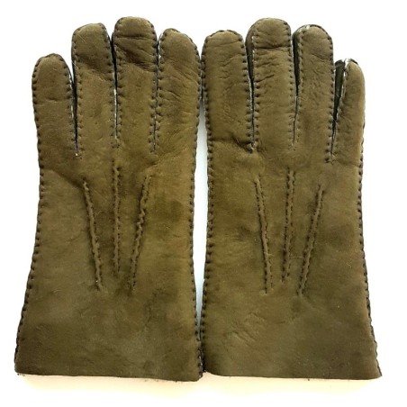 Gants en Cuir d'Agneau Lainé Kaki Jivago.