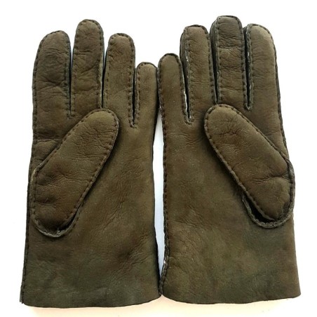 Gants en Cuir d'Agneau Lainé Kaki Jivago.
