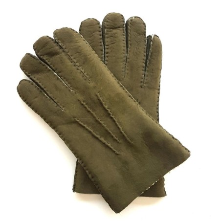 Gants en Cuir d'Agneau Lainé Kaki Jivago.